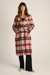 Fate & Becker Harlow Check Longline Coat - Pink Check
