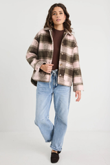 Stories Be Told  Solace Check Oversized Jacket - Chocolate Pink Check