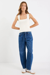 Stories Be Told Campus Tie Waist Barrel Jeans -