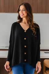 Chelsea Knit Buttoned O/S Jumper - Black