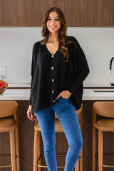 Chelsea Knit Buttoned O/S Jumper - Black