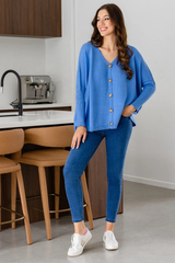 Chelsea Knit Buttoned O/S Cardigan  - Blue