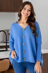 Chelsea Knit Buttoned O/S Cardigan  - Blue