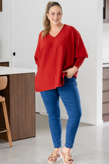 Amy Knit OS V Jumper - Mulberry