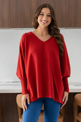 Amy Knit OS V Jumper - Mulberry