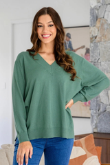 Angel Knit O/S V Jumper - Sage