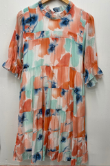Pre Loved Leo + Be Apricot/Blue SS Tiered Floral  Dress 10