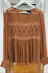 Pre Loved Day Rust Lace LS Top S