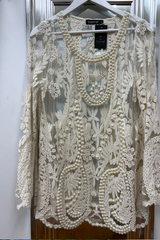 Pre Loved Sabatini Cream Lace & Pearl LS Top DESIGNER L