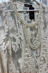 Pre Loved Sabatini Cream Lace & Pearl LS Top DESIGNER L