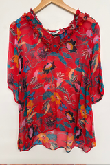 Pre-Loved Loobies Story Blue/Red Floral Top