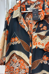 Pre Loved Estelle Black/Orange Floral LS Shirt 22