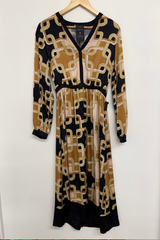 Pre Loved Richard Allen Black/Rust Retro Dress 8
