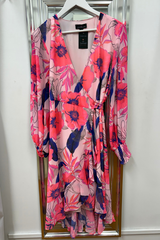 Pre Loved Augustine Fluro Blue/Pink Wrap Dress L