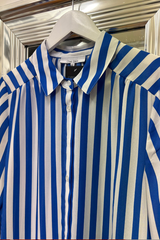 Pre-Loved Oliver Black Blue/White Striped LS Shirt 12