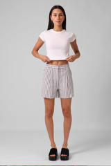 RPM Julia Womens Stripe Short - BEIGE/BLUE