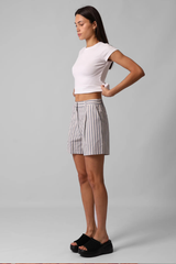 RPM Julia Womens Stripe Short - BEIGE/BLUE