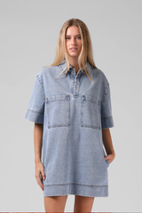 RPM Denim Mini Dress -DENIM BLUE