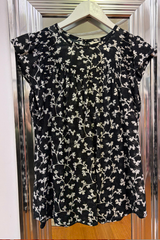 Pre Loved Country Road Top. Black/White. Frilled Short Sleeve S