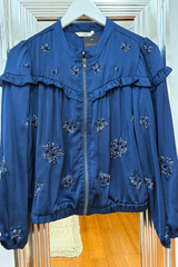 Pre-Loved & Navy Silky Beaded Jacket 8/10