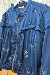 Pre-Loved & Navy Silky Beaded Jacket 8/10