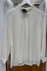 Pre-Loved Cream Frilled Neck LS Blouse 8/10