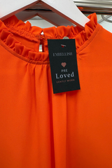Pre-Loved Bright Orange Frill Necked LS Shirt 8/10