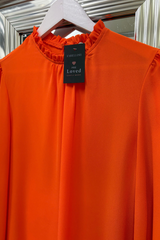 Pre-Loved Bright Orange Frill Necked LS Shirt 8/10