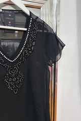 Pre-Loved Liz Jordan Black Beaded SS Top S