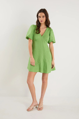 Among The Brave Adelaide Linen Puff Sleeve Mini Dress