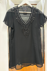 Pre-Loved Liz Jordan Black Beaded SS Top S