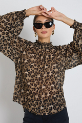 Among The Brave Embrace Georgette High Neck LS Top - Leopard