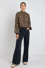 Among The Brave Embrace Georgette High Neck LS Top - Leopard