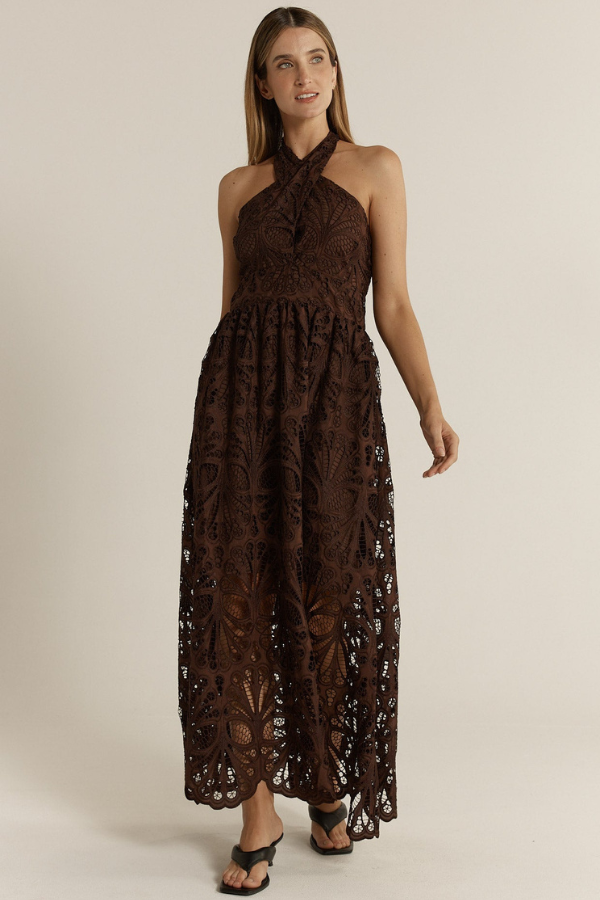 Fate & Becker Elara Broderie Dress - Chocolate
