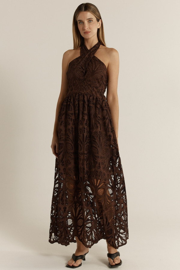 Fate & Becker Elara Broderie Dress - Chocolate
