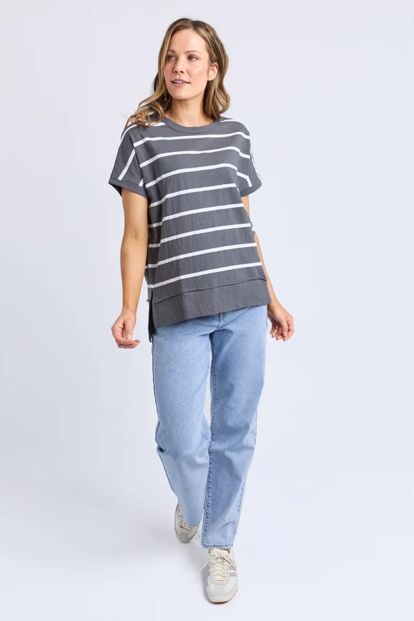 Foxwood Alison Stripe Tee - Chrcoal/White