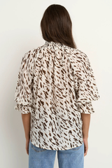Ivy & Jack Certainty Shirred Neck SS Top - White Chocolate Animal