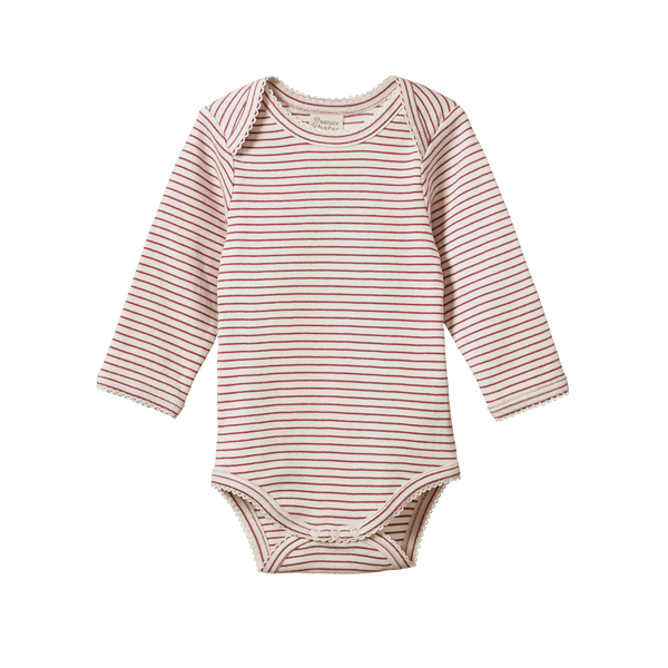 Nature Baby L/S Bodysuit -Rhubarb Pinstripe