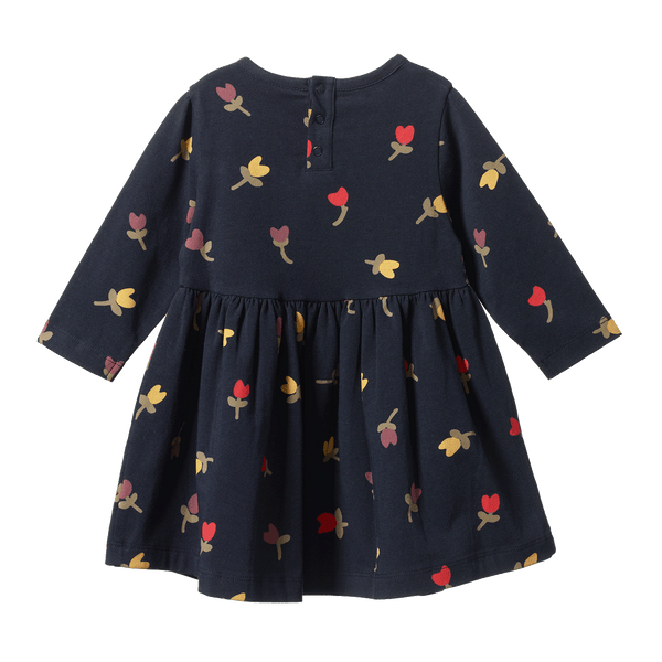 Nature Baby L/S Twirl Dress - Navy Tulip Print