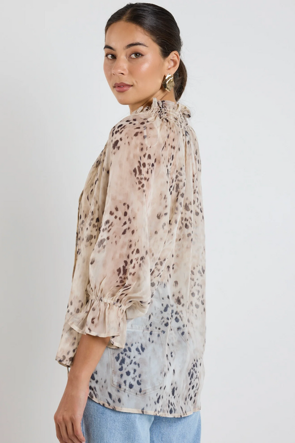 Among The Brave Odyssey Georgette LS Top - Beige Leopard