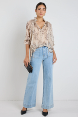 Among The Brave Odyssey Georgette LS Top - Beige Leopard