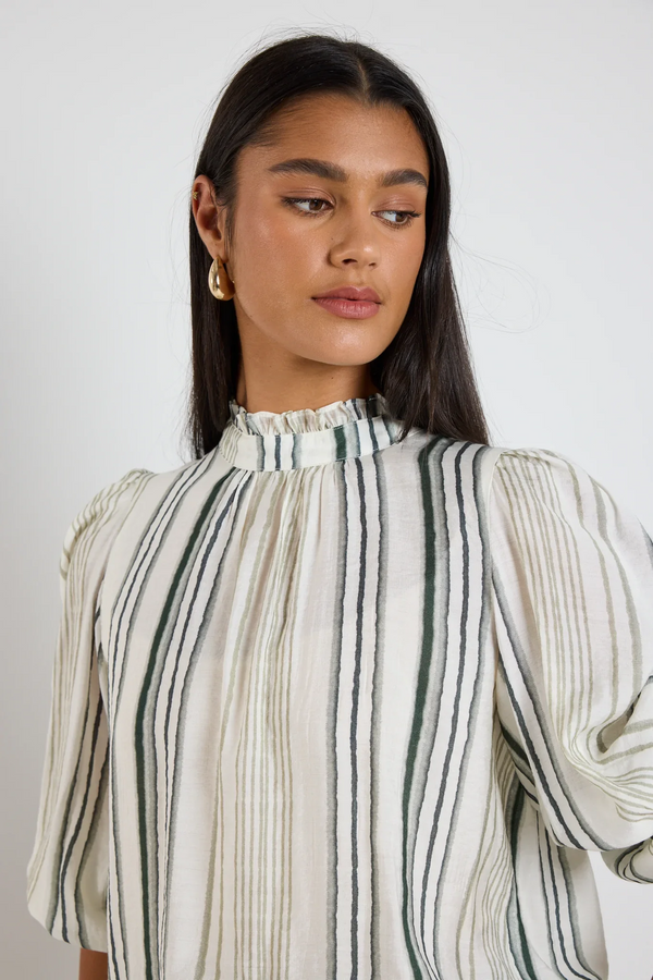By Rosa Poet Long Sleeve High Neck Top - Forest Stripe