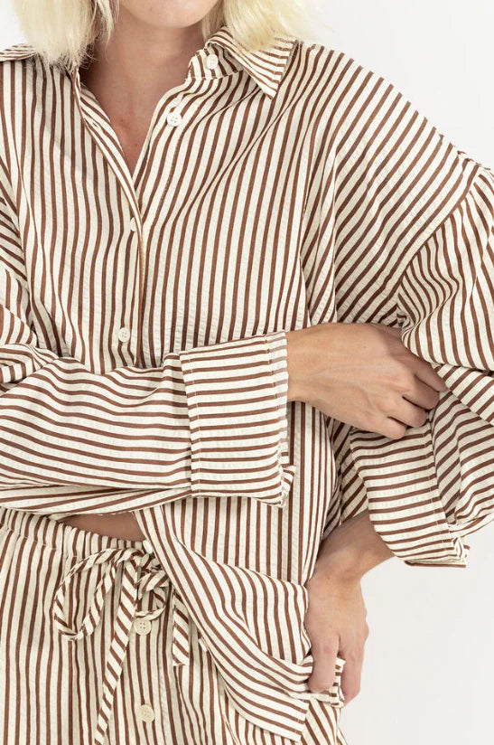 Rhythm Cove Stripe Oversized LS Shirt - NATURAL