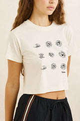Rhythm Georgia Floral Crop Crew Tee - WHITE