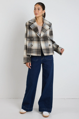 Among The Brave Rider Short Double Breasted Coat - Charcoal Check