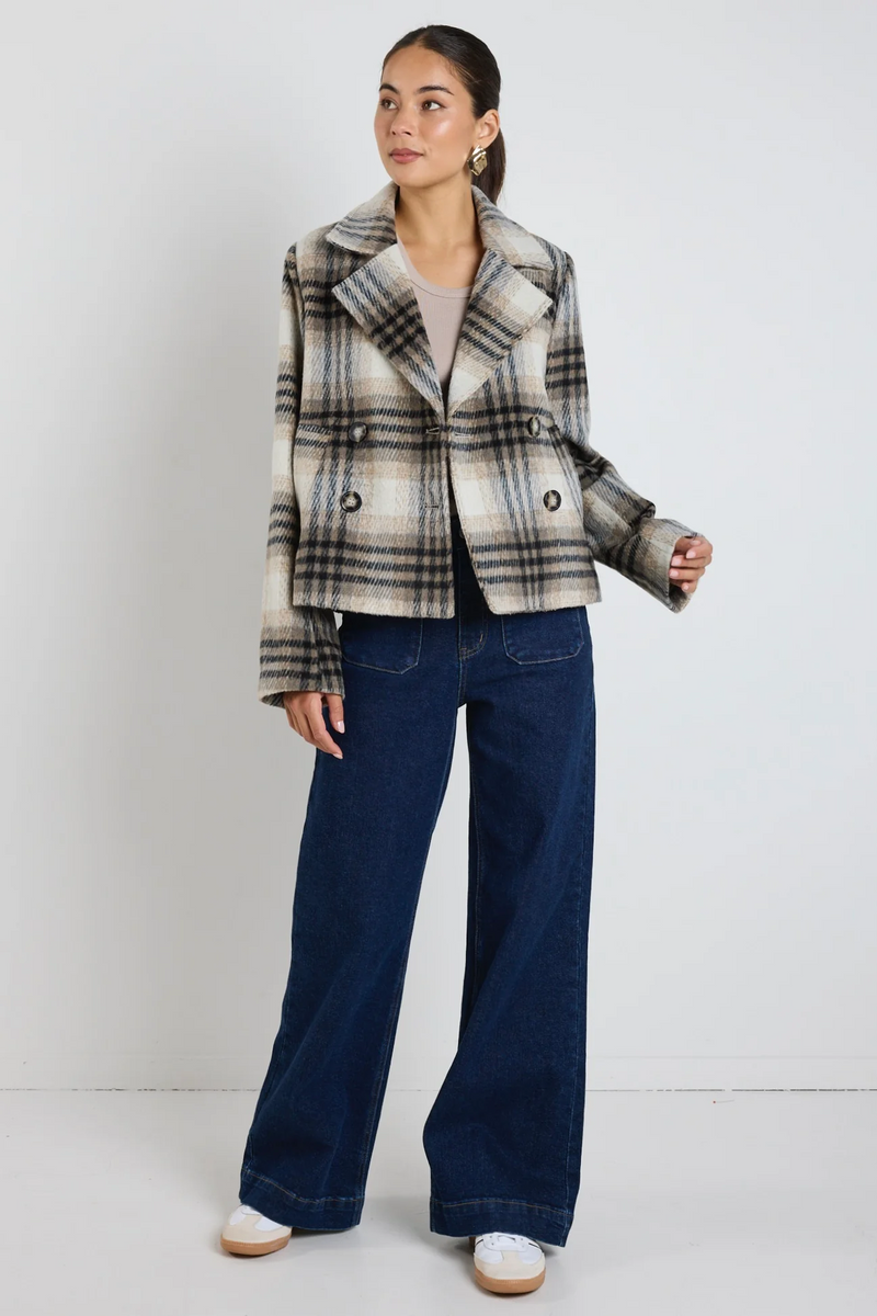 Among The Brave Rider Short Double Breasted Coat - Charcoal Check