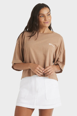 Roxy Be Easy Cropped Oversized Tee - SAND