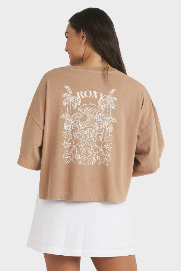 Roxy Be Easy Cropped Oversized Tee - SAND