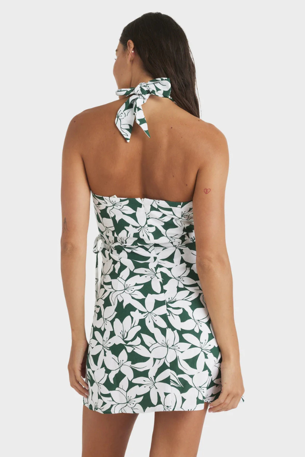 Roxy Khloe Vista Wrap Mini Halter Neck Dress - EVERGREEN