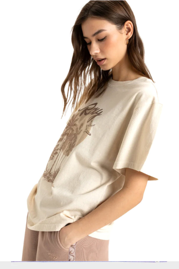 Roxy Sunny Oversized Stone Wash Womens Tee - PARCHMENT